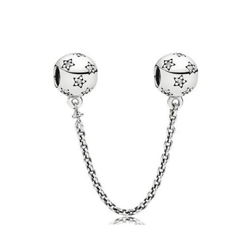 Cadena de seguridad plata 925 con charms mariposa, margarita, gato, oso y castillo – Compatible con pulsera Pandora mujer