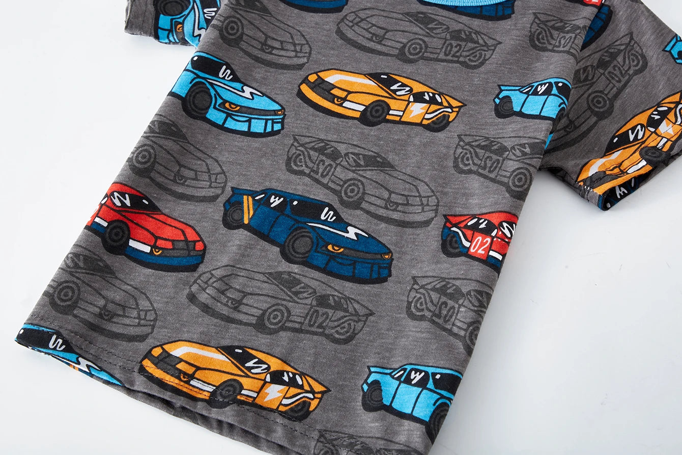 Pijama Infantil Niño Verano | 100% Algodón Conjunto 2 Piezas Carros Dibujos Animados