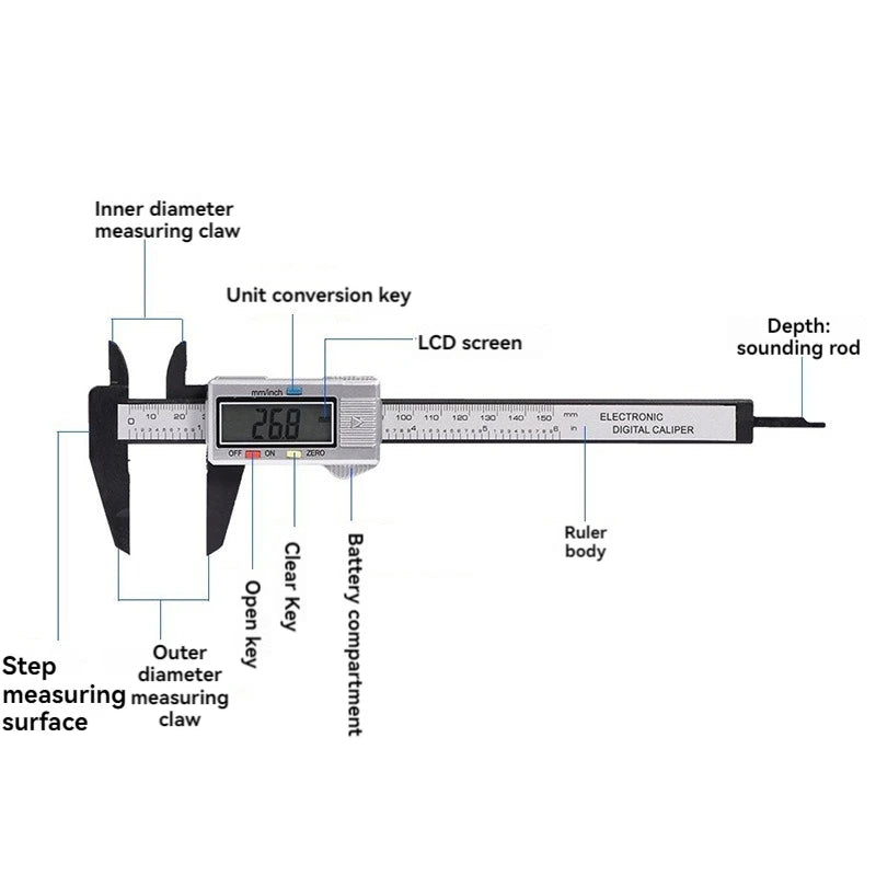 Calibrador Digital Vernier 0-150mm | Calibrador Electrónico de Plástico para Estudiantes, Hogar y Carpintería