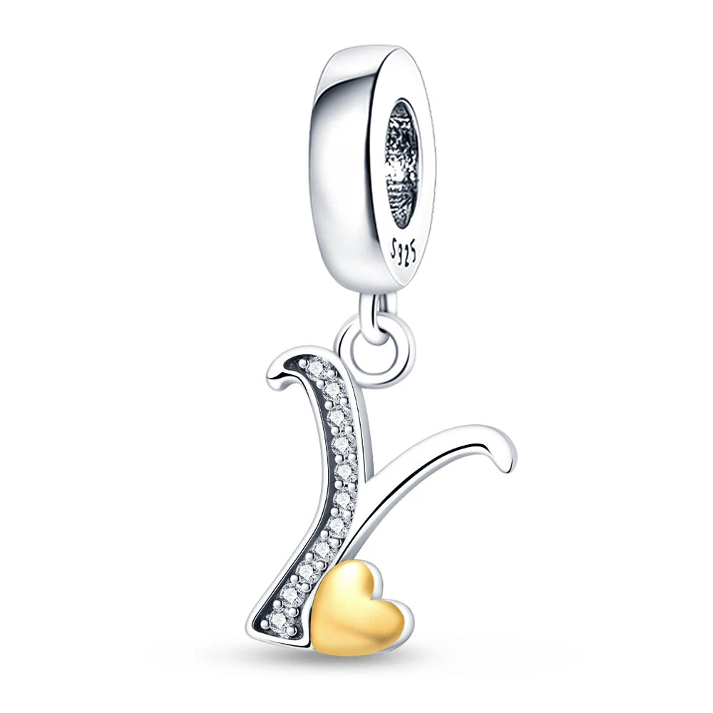 Charm letras alfabeto inglés de plata 925 – Colgante inicial A-Z para pulsera tipo Pandora, joyería DIY personalizada