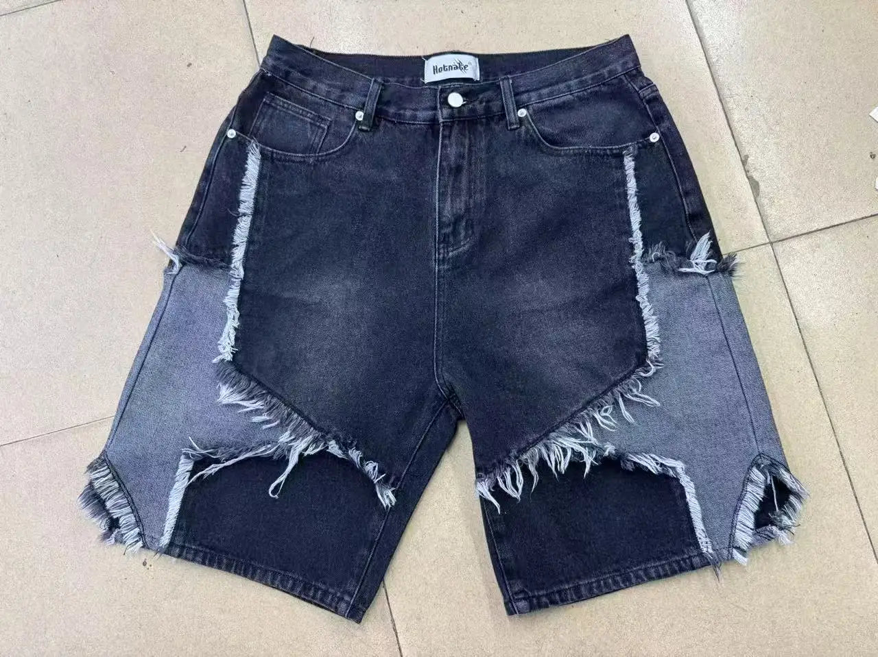Shorts Jeans Baggy con Patchwork de Estrellas – Pantalones Denim Oversize Pierna Ancha Casual para Hombre