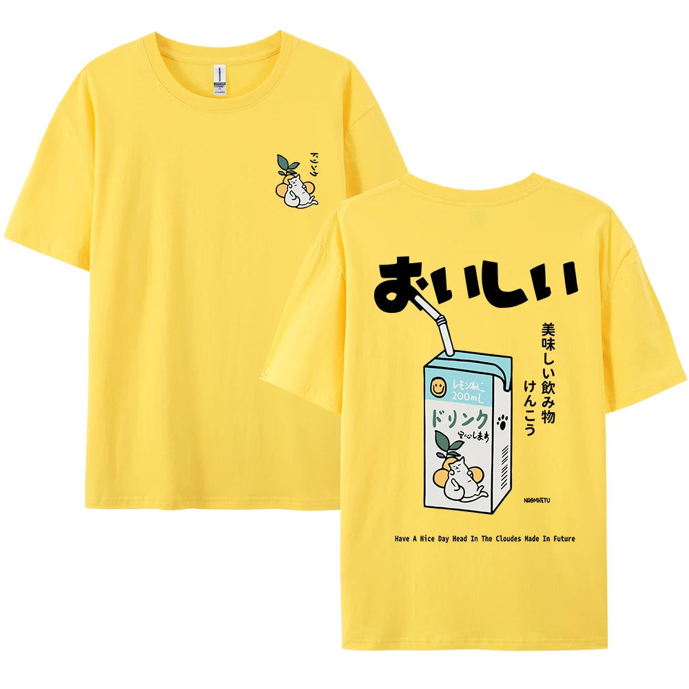 Camiseta Oversized Gato Japonés | Hombre y Mujer | Manga Corta Casual Streetwear Algodón Harajuku