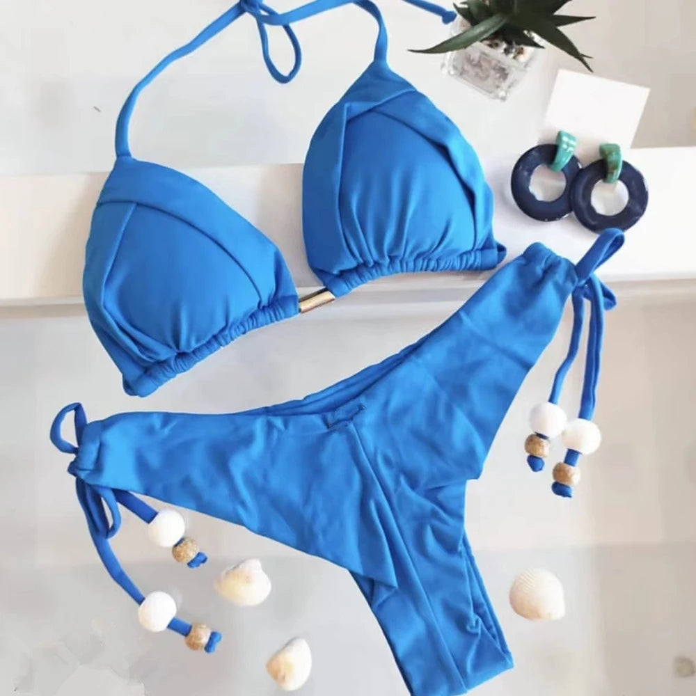 Bikini Brasileño Mujer 2025 | Traje de Baño Sexy Push Up Triángulo 13 Colores