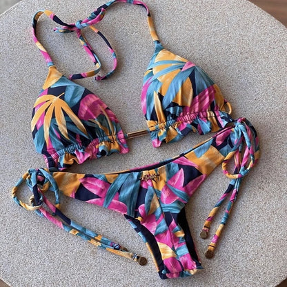 RUOTONGSEPT Micro Bikini Mujer | Estampado Plumas Bandage Brasileño Sexy