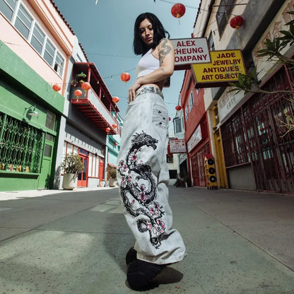 Jeans Baggy Bordados Hombre | Pantalones Oversize Y2K Hip Hop Streetwear Harajuku Cintura Alta Pierna Ancha