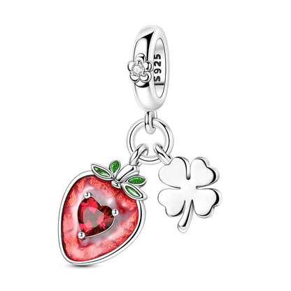 Charms de Plata 925 Frutas (Fresa, Cereza, Manzana y Aguacate) – Abalorios Coloridos para Pulseras Originales