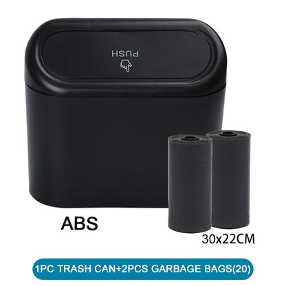 1PC Leak-Proof Small Car Trash Can with Lid Mini Garbage Can with 60/300 Disposable Bags for Vehicle Interior Organization