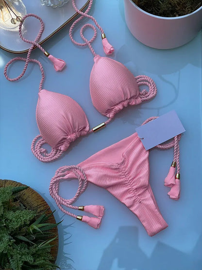 Bikini Mujer 2025 | Triángulo Ajustable Color Sólido Sexy