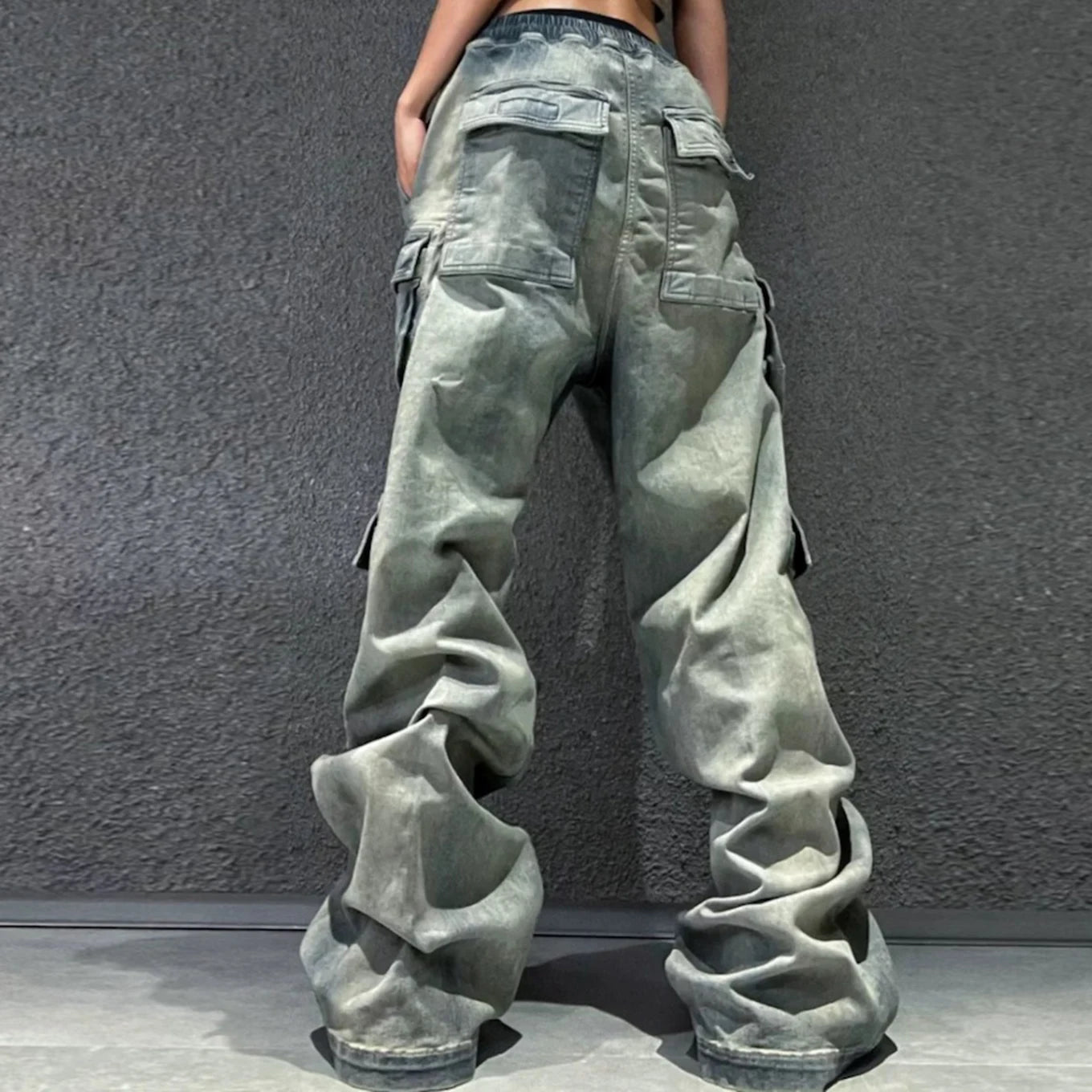 Jeans Cargo Oversize Multibolsillos Unisex | Pantalones Vaqueros Baggy Streetwear Wide Leg con Cintas