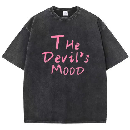 Camiseta Oversize Mujer Algodón Lavado | Estampado Letras The Devil’s Moon Casual Streetwear