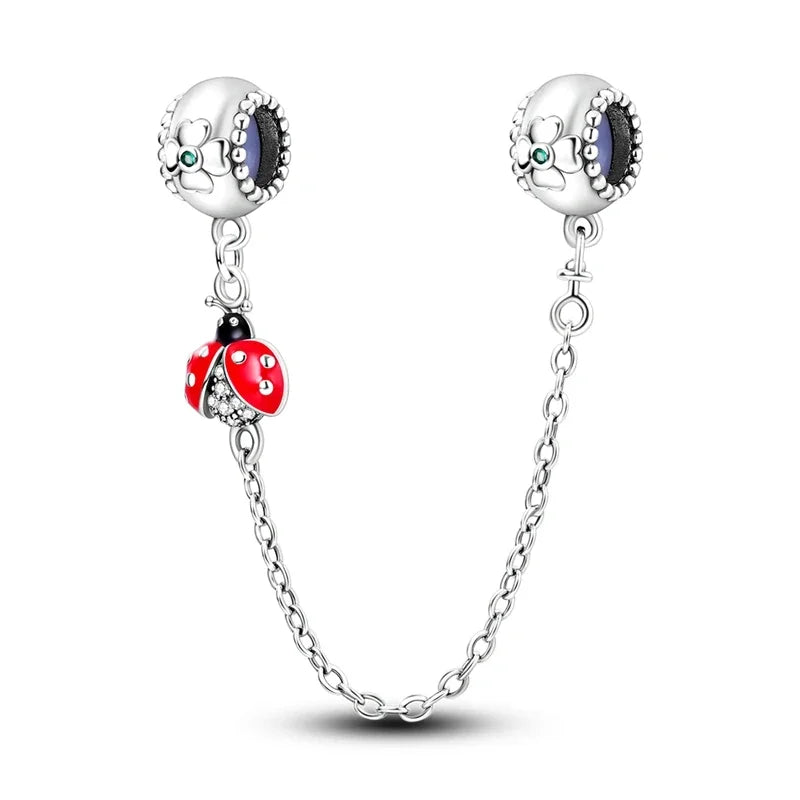 Charm de seguridad en plata 925 – Serie copo de nieve, luna, estrella, corazón y moño para pulseras tipo Pandora
