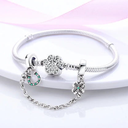 Charm de seguridad en plata 925 – Serie copo de nieve, luna, estrella, corazón y moño para pulseras tipo Pandora