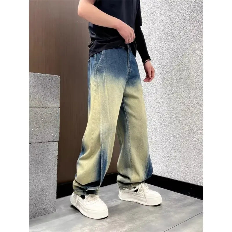 Jeans Anchos Hombre Vintage | Pantalón Denim Azul Oversize Recto Streetwear Otoño