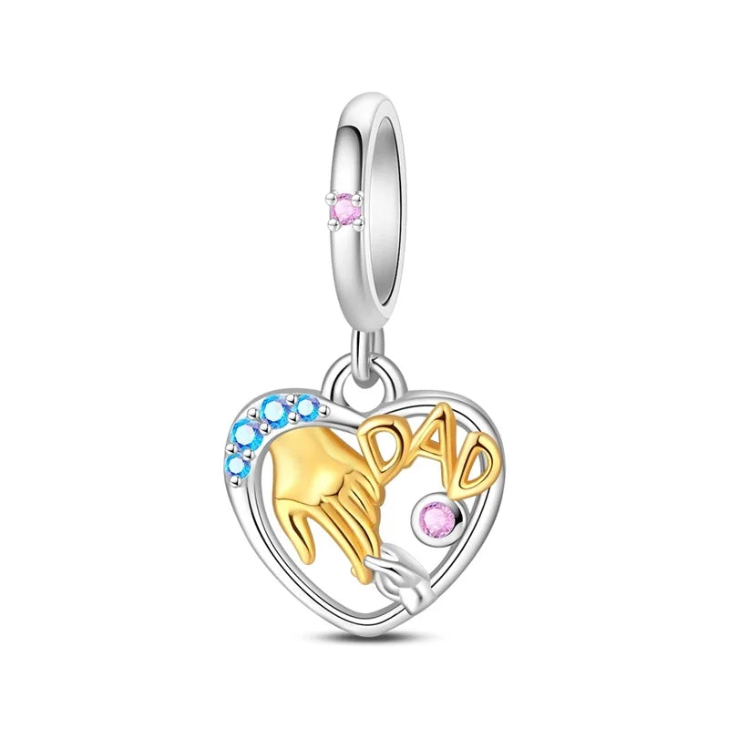 Charm Corazón Mamá e Hija en Plata 925 – Colgante Clásico para Pulseras Tipo Pandora, Regalo Día de la Madre