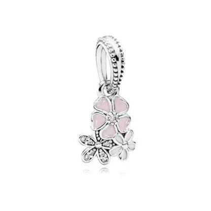 Charm Plata 925 Flores Rosadas | Cerezo y Margarita Brillante Compatible Pandora