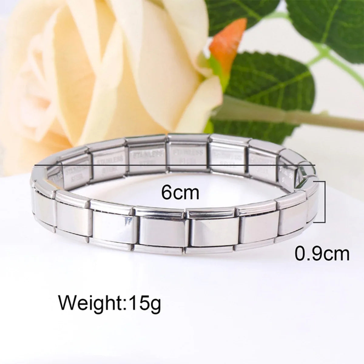 Pulsera Italiana Acero Inoxidable 18 Módulos - Diseño Unisex Cuadrado Hip Hop Ajustable