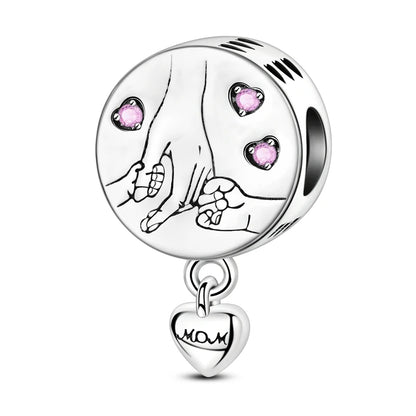 Charm Plata 925 Día de la Madre | Dije Corazón Rosa Love Mom Compatible Pandora Pulsera Collar Mujer