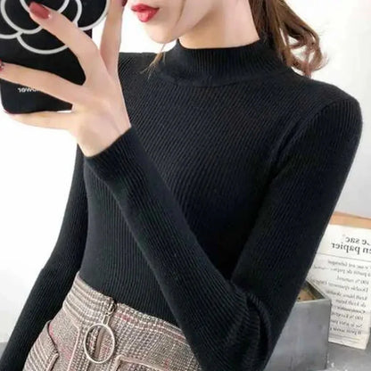 Suéter Cuello Alto Mujer Otoño Invierno | Suéter Tejido Básico Casual Ajustado Estilo Coreano