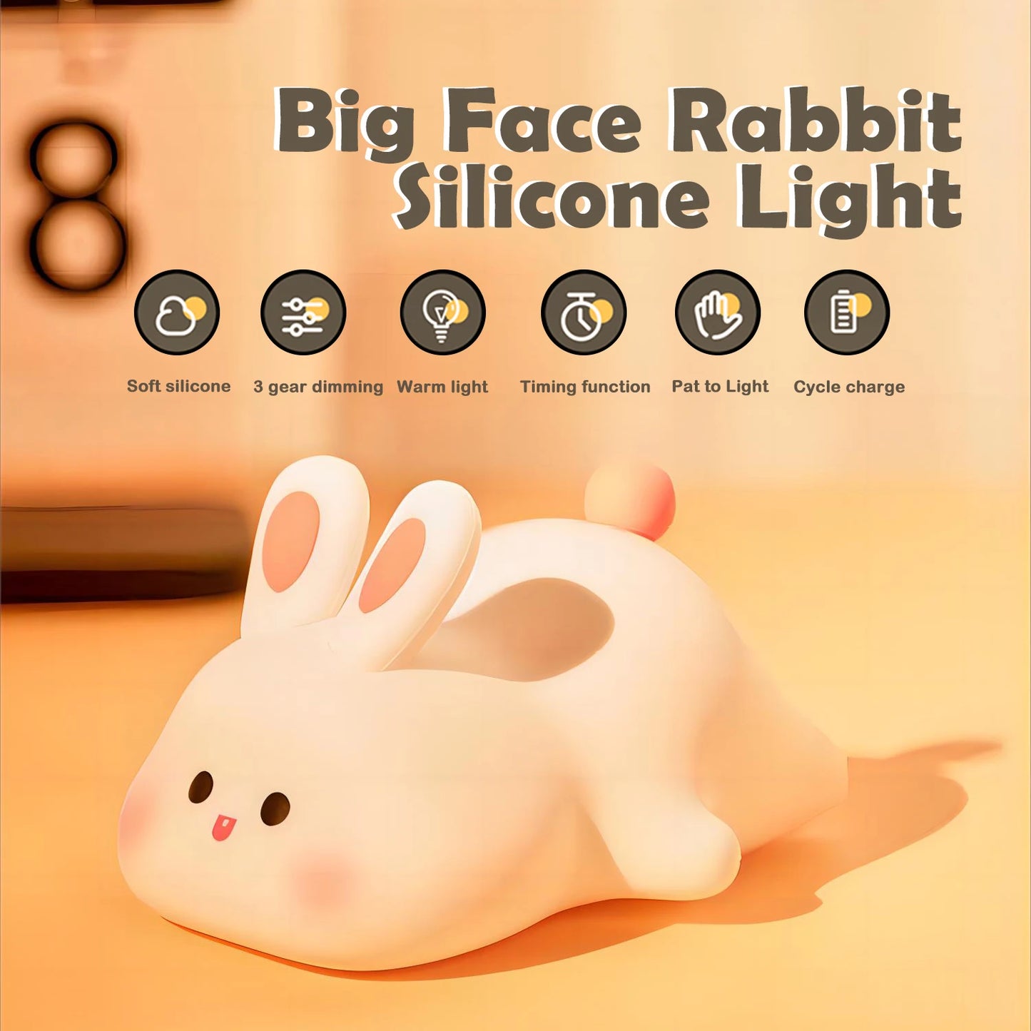 Lámpara de Noche de Silicona LED – Conejo/Zorro, Recargable con Sensor Táctil y Temporizador, Luz Regulable para Dormitorio Infantil