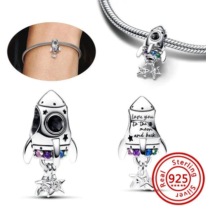 Charm Espacio y Galaxia en Plata 925 – Abalorios Astronauta, Planeta y Estrellas para Pulsera Original Mujer