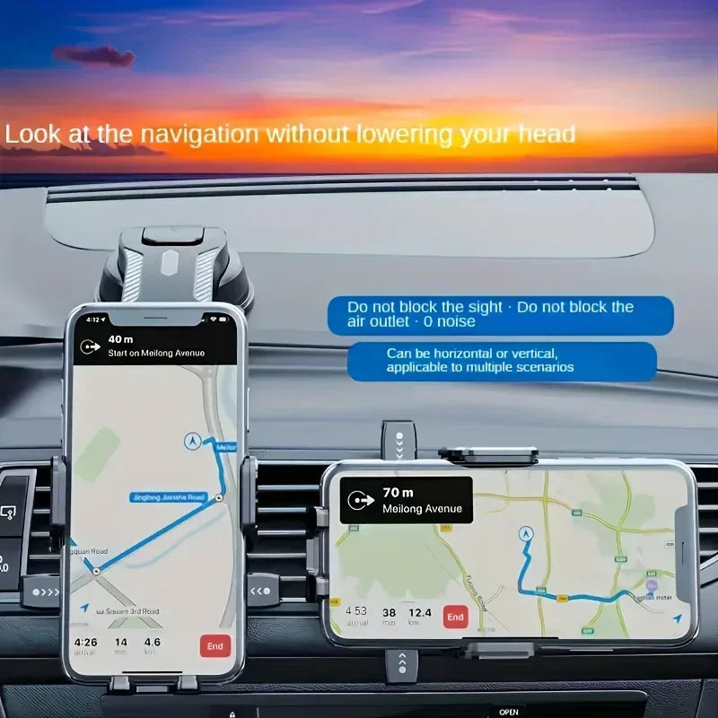 Soporte Ajustable para Teléfono de Coche con Base de Succión Fuerte y Marco de ABS – Rotación 360° Antivibración Antideslizante para Salpicadero