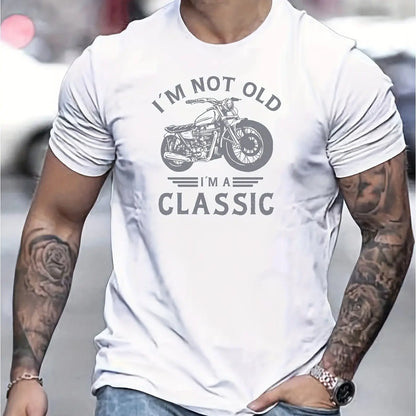 Camiseta Oversize de Verano 100% Algodón para Hombre | Estilo Motociclista con Estampado Clásico y Cuello Redondo