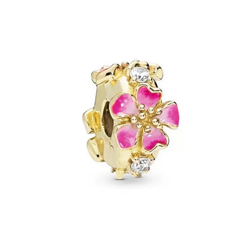 Charm Plata 925 Flores Rosadas | Cerezo y Margarita Brillante Compatible Pandora