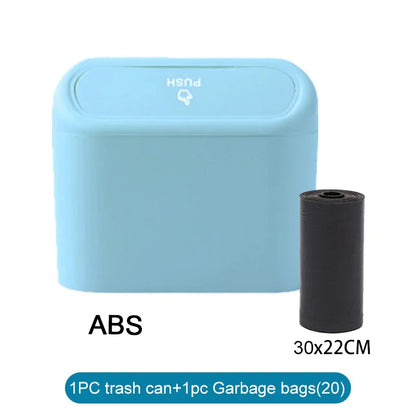 1PC Leak-Proof Small Car Trash Can with Lid Mini Garbage Can with 60/300 Disposable Bags for Vehicle Interior Organization