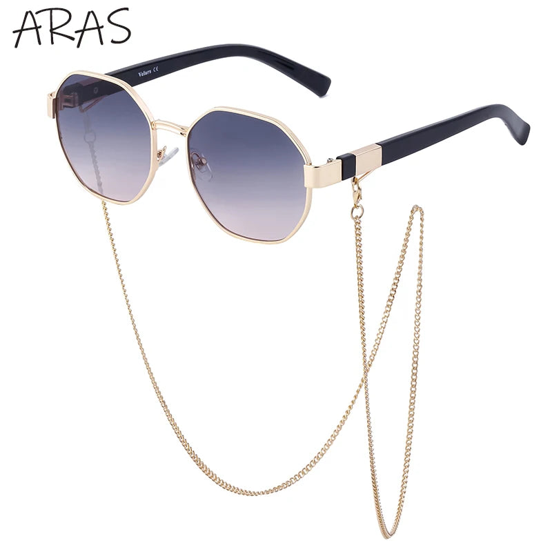 Gafas de Sol Poligonales con Cadena para Mujer | Tendencia 2025 Lujo y Estilo Único