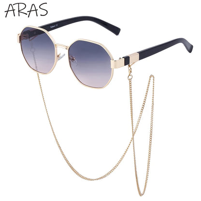Gafas de Sol Poligonales con Cadena para Mujer | Tendencia 2025 Lujo y Estilo Único