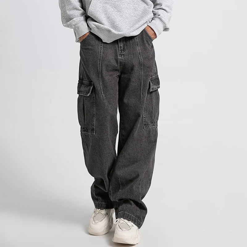 Jeans Cargo Baggy Oversize Hombre | Pantalones Vaqueros Streetwear Hip Hop Harajuku Pierna Recta Negro Azul