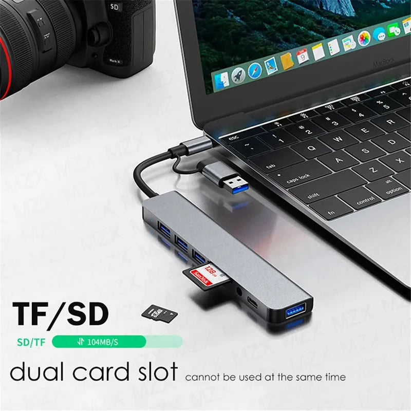8 en 2 HUB USB-C Docking Station – Adaptador con Lector SD/TF, Jack 3.5mm, USB 3.0, USB 2.0 y Power Delivery para Laptop/Tablet/Smartphone