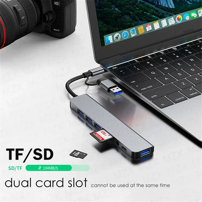 8 en 2 HUB USB-C Docking Station – Adaptador con Lector SD/TF, Jack 3.5mm, USB 3.0, USB 2.0 y Power Delivery para Laptop/Tablet/Smartphone