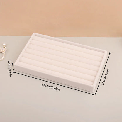 Bandeja Organizadora de Joyería en Terciopelo – Caja Apilable Beige para Anillos, Aretes y Accesorios
