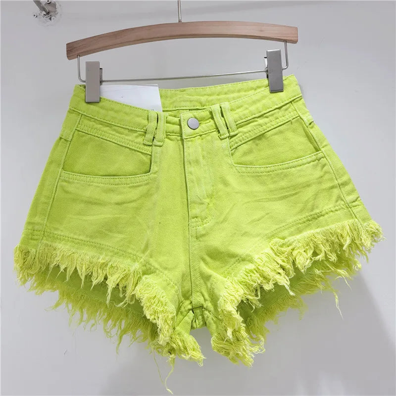 Shorts Vaqueros Mujer Cintura Alta | Denim Crudo Oversize Con Flecos Pierna Ancha