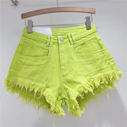 Shorts Vaqueros Mujer Cintura Alta | Denim Crudo Oversize Con Flecos Pierna Ancha