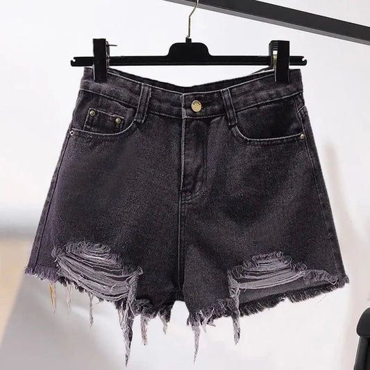 Shorts Vaqueros Mujer Blancos | Denim Cintura Alta Casual Y2K con Flecos y Roturas