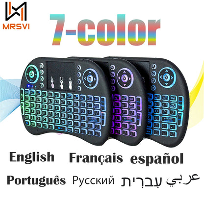 Mini Teclado Inalámbrico 2.4G con Touchpad y Retroiluminación – Air Mouse i8 Español Francés Ruso Árabe para PC, Smart TV, Android TV Box