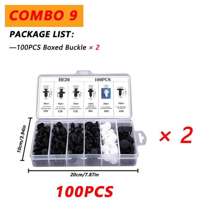 Kit 100 Clips Sujetadores Plásticos para Carro | Remaches Universales Puerta, Parachoques, Guardabarros + Herramienta