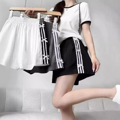 Shorts Oversize Mujer Verano | Rayas Lazo Cintura Alta Anchos y Ligeros