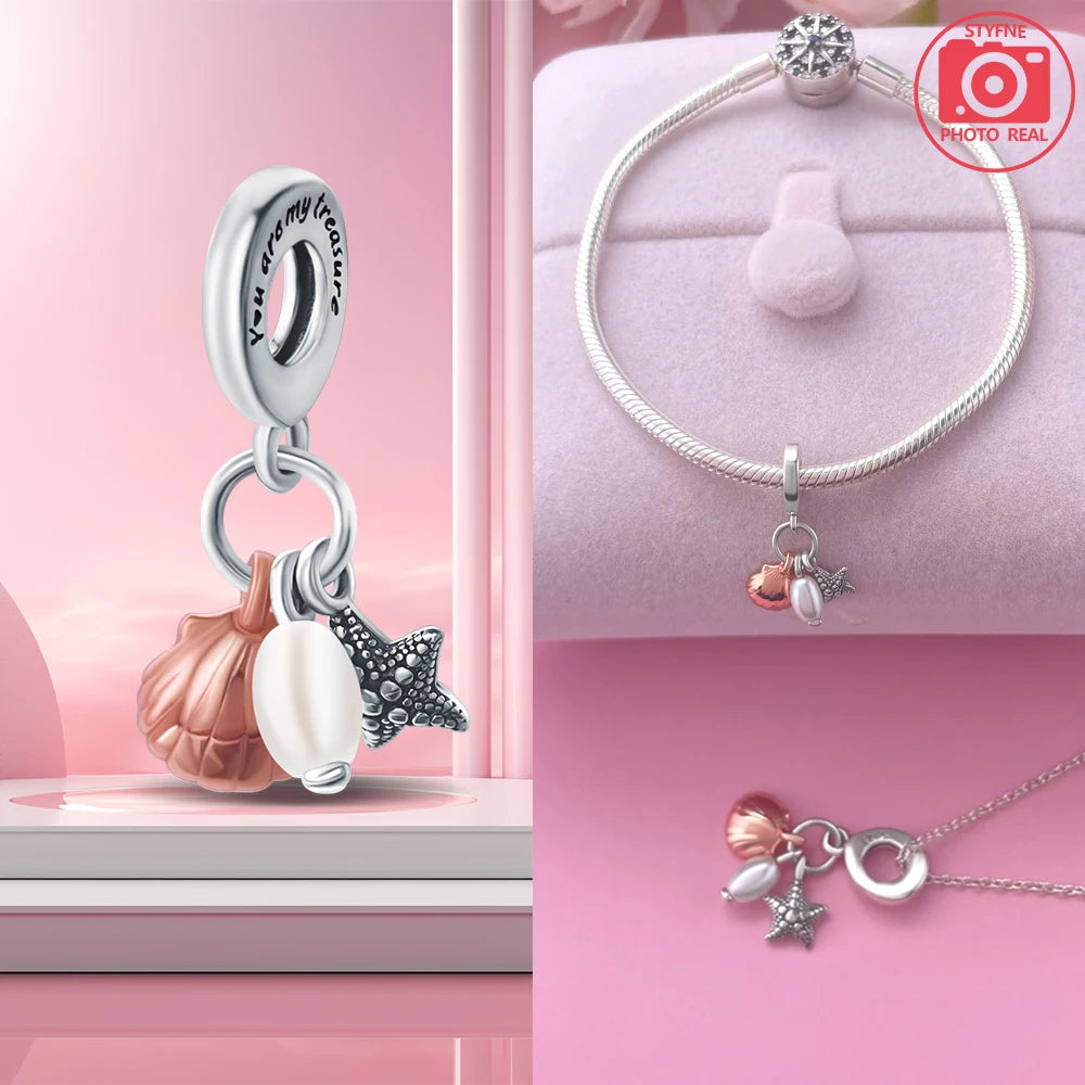 Charm Colgante Pareja Plata 925 y Oro Rosa | Compatible Pandora Original | Pulsera o Collar Mujer