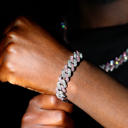 Pulsera Cuban Chain Iced Prong 14mm – Rhinestones Brillantes para Hombre y Mujer