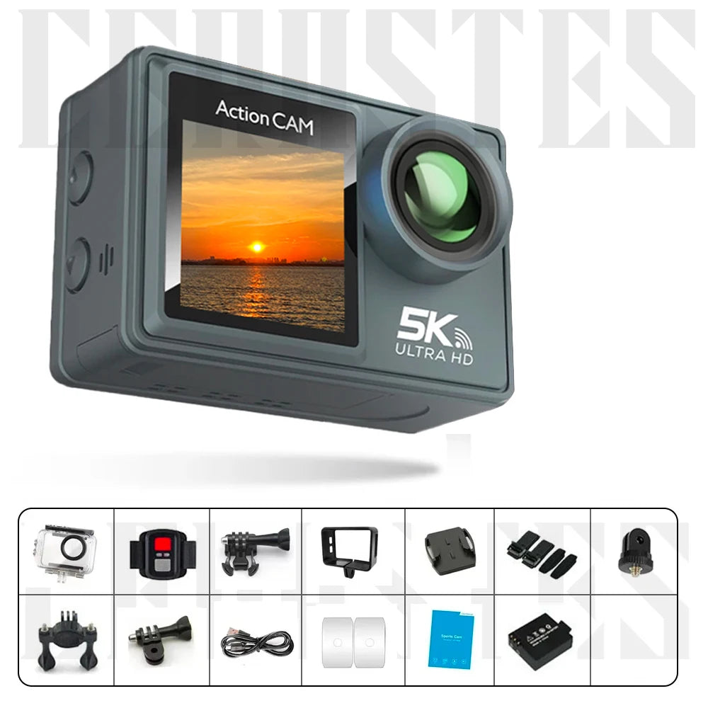 Action Camera 5K/4K con Estabilizador Electrónico | Cámara Deportiva WiFi para Bicicleta, Casco y Deportes Extremos