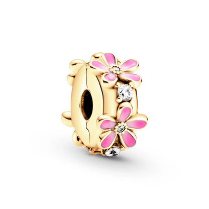 Charm Plata 925 Flores Rosadas | Cerezo y Margarita Brillante Compatible Pandora