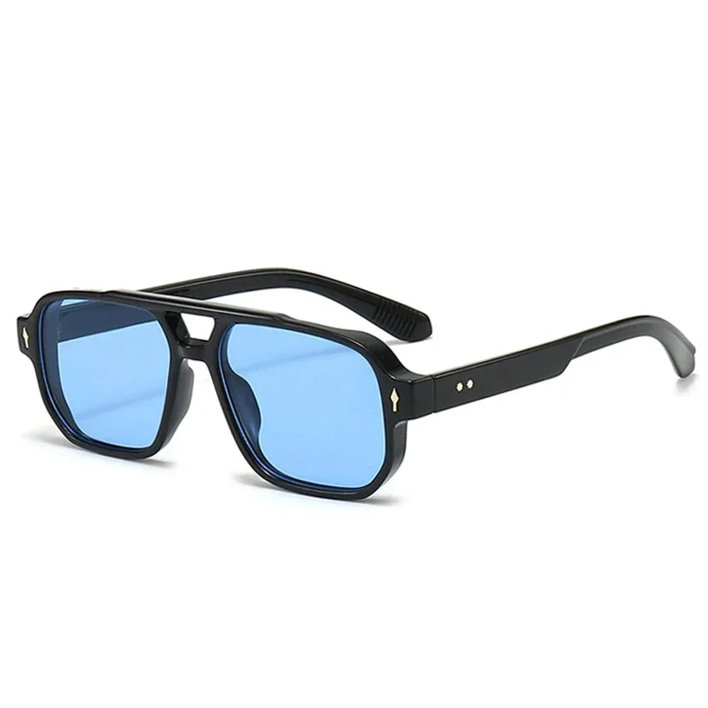 JNPCXI Gafas de Sol Vintage Hombre Doble Puente | Lentes Verdes UV400 Cuadradas con Detalles de Remaches