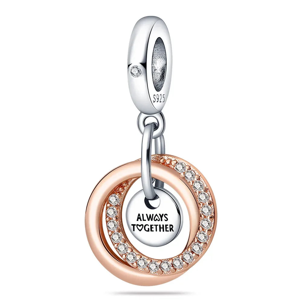 Charm Colgante Pareja Plata 925 y Oro Rosa | Compatible Pandora Original | Pulsera o Collar Mujer