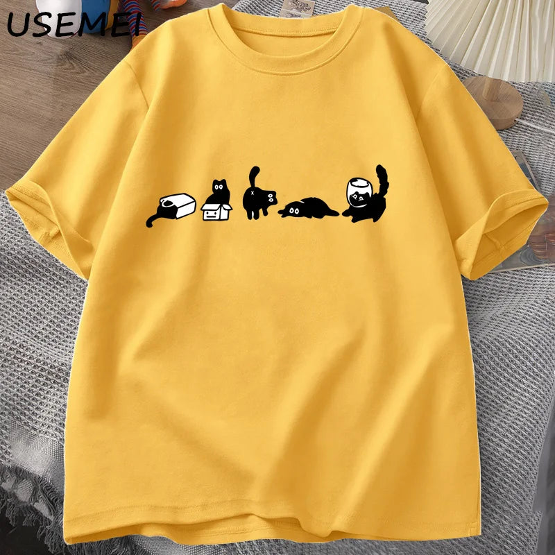 Camiseta Unisex 2025 | Oversize “Five Mood Cats” para Amantes de los Gatos