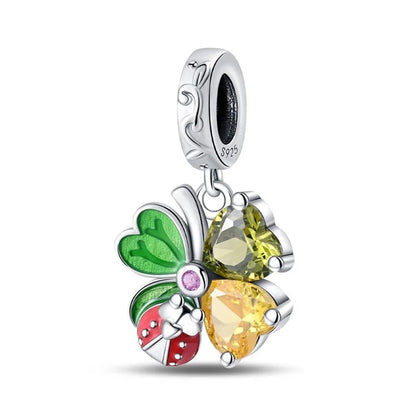 Charm de Plata S925 Mariquita de Siete Puntos y Trébol de la Suerte – Abalorio Colorido y Brillante para Pulseras Originales