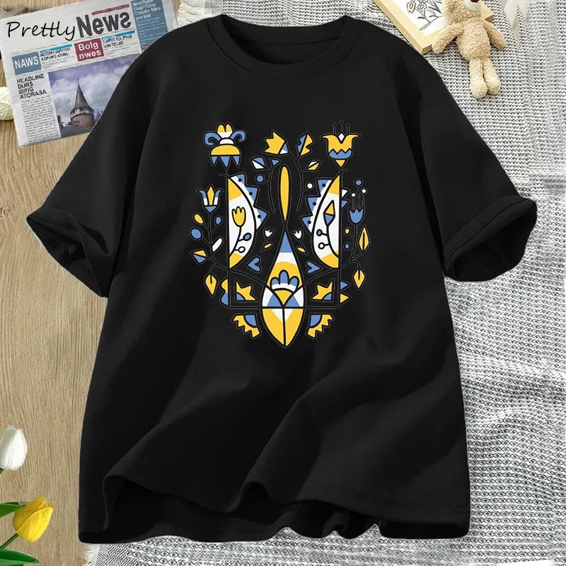 Camiseta Oversize Unisex Ucrania | Algodón Estampado Tridente Nacional