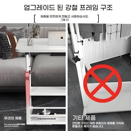 Mesa Auxiliar Doble Capa con Ruedas – Escritorio Portátil de Cama con Estante de Almacenamiento para Laptop y Dormitorio